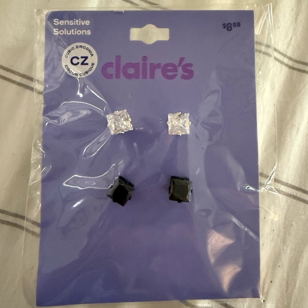 Claire's Silver and Black Stud Earrings Set